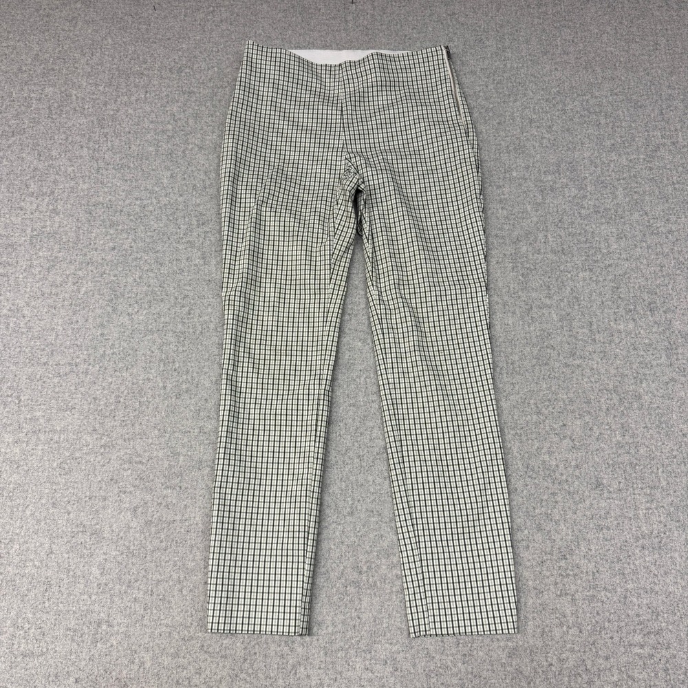 A New Day Plaid Side Zip Slim Ankle Pants Size 2 Green White Elastic Waist Work